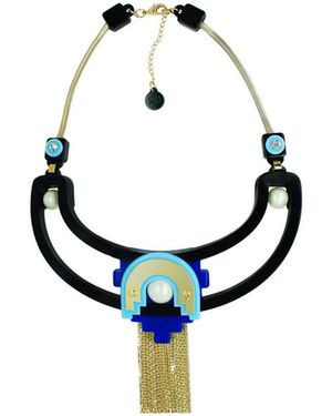 Gissa Bicalho Handmade Acrylic Necklace Tikal - Blue