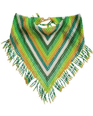 Iliana Arrazola Scarf Fringe Necklace, Glass Beads, Beaded Jewellery - Green