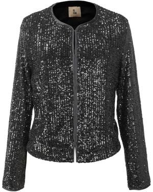 Smart and Joy Round Collar Glitter Jacket - Black