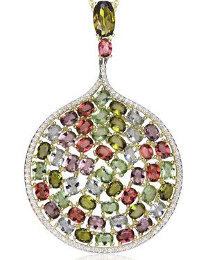 Genevive Jewelry Plated Cubic Zirconia Accent Round Pendant Necklace - Green