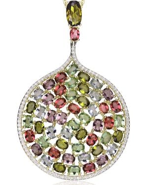 Genevive Jewelry Plated Cubic Zirconia Accent Round Pendant Necklace - Green