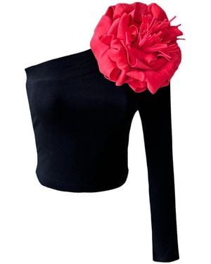 London Atelier Byproduct One Sleeve Top With Flower Pin - Black