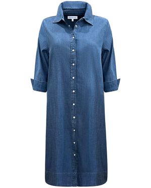 Perlavera Grace Mid Washing Denim Three Quarter Sleeve Length Missy Fit Midi Dress - Blue