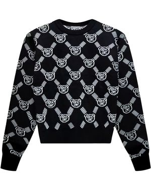 X Ilona Blue Graffiti Teddy Bear And Reversible Jacquard Knit Sweater - Black