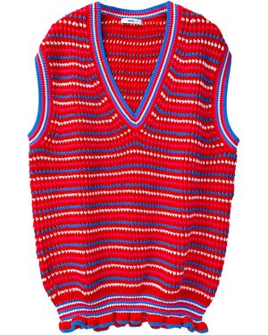 Arto. Yeah! Cosy Wool Blend Ruffles Stripes Oversized Vest - Red