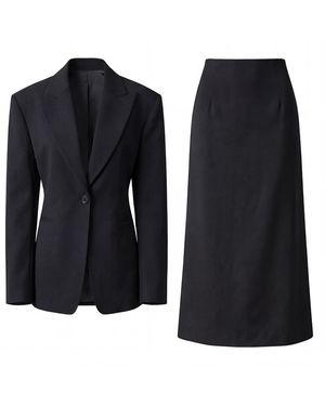 BLUZAT Suit With Tailored Blazer And Midi Skirt - Black