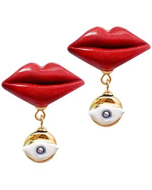 Sculp Protective Kiss Dangle Earrings - Red