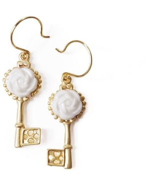 POPORCELAIN Camellia Golden Key Earrings - Metallic
