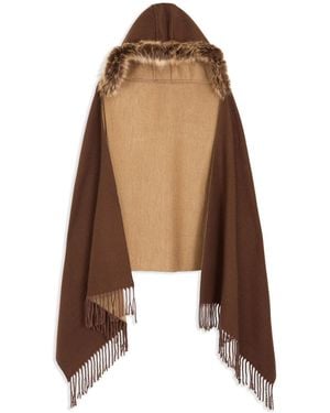 Saachi Fringe Fur Hood Scarf - Brown