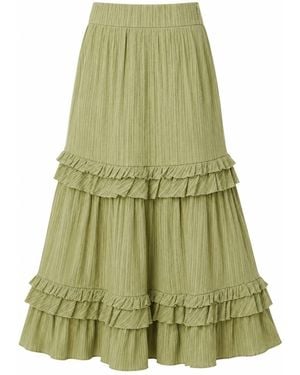 Smart and Joy Long Pleated Skirt With Ruffles - Green