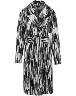 Conquista Long Wool Blend Jacquard Style Coat - Black
