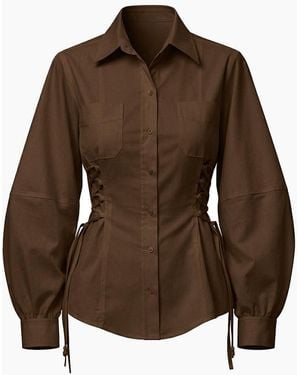 Exquise Arcene Fitted Waist Balloon Sleeve Shirt - Brown
