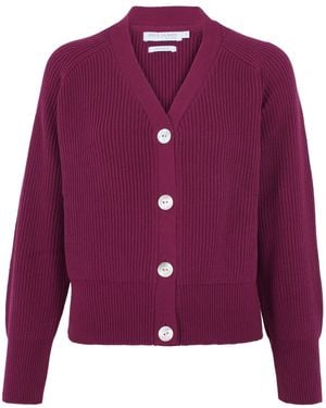 Paul James Knitwear Cotton Tilda Oversized V Neck Ribbed Cardigan - Purple