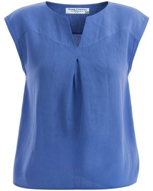 Haris Cotton Linen Short Sleeve Blouse With Front Pleat Regatta - Blue