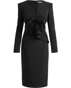 Santorelli Maya Long Sleeve Midi Dress With Dramatic Floral Applique - Black