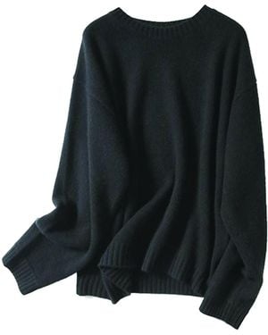Zenzee Cashmere Crew Neck Boyfriend Sweater - Black