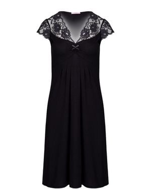 Oh!Zuza Classy Midi Nightdress With Lace - Black