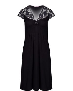 Oh!Zuza Classy Midi Nightdress With Lace - Black
