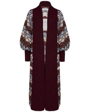 The Extreme Collection Long Wave Cardigan With Organic Wool And Alpaca Henriette - Red