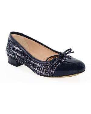 Beautiisoles by Robyn Shreiber Made in Italy Beatrice Linen & Patent Leather Ballerina - Black