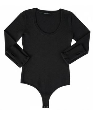 Circular Path U Neck Long Sleeve Bodysuit - Black