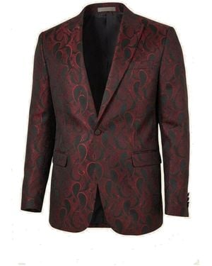 Ron Tomson Peak Lapel Paisley Jacquard Tuxedo Jacket - Brown