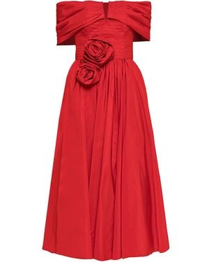 Nissa Off-Shoulders Taffeta Midi Dress - Red
