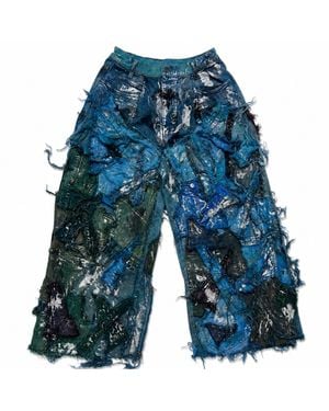 Zasta Studio Wearable Ruins Shredded Wide Leg Coloured Denim Trousers H - Blue