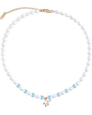 My Little Nature Natural Freshwater Pearls Necklace With Austrian Glass Beads And Flower Charm - White