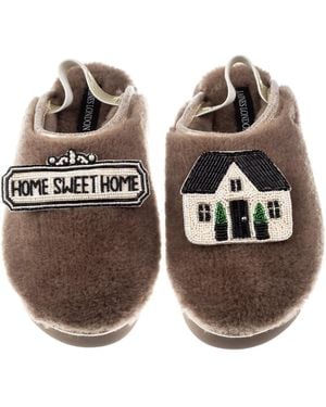 Laines London Neutrals Flatform Cloud Slippers With Home Sweet Home Brooches - Brown