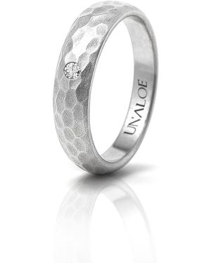 Unaloe Hammered Sterling Band Ring With Diamond - Metallic