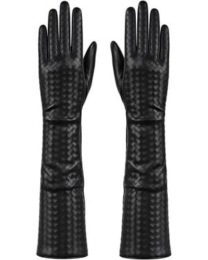 London Atelier Byproduct Woven Leather Long Gloves - Black