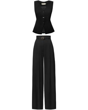 ALINA CERNĂTESCU Sanvi Set Classic Matching Vest With Metallic Buttons & Straight Leg Pleated Pocket Trousers - Black