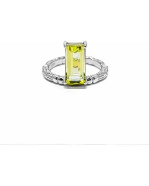 NASI SILVER Floating Bamboo Baguette Gemstone Ring- Lemon Quartz - Metallic
