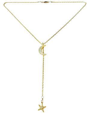Lexi Jewelry Dreamy Moon 'N Star Sparkly Lariat Necklace - Metallic