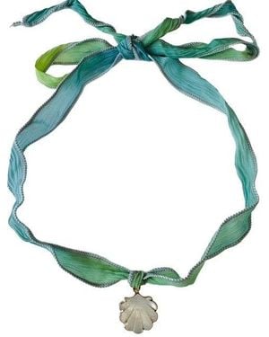 Lexi Jewelry Mother Of Pearl Scallop Shell & Seafoam Silk Ribbon Choker - Green