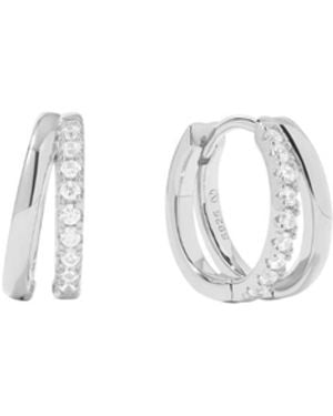 Vanhi Kira Crystal Double Hoop Huggies - White