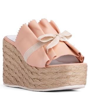 Beautiisoles by Robyn Shreiber Made in Italy Neutrals Noelle Baby Espadrille Platform Wedge Slide Comfortable & Sexy Work & Pool Leather Sandal - Pink