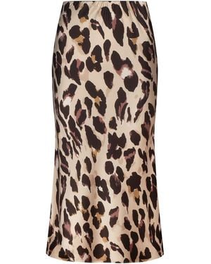Urban Touch Satin Leopard Print Midi Slip Skirt - Brown