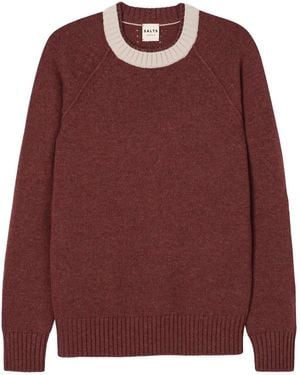 Salts Cashmere Double Neck Trim Crew Neck Sweater - Red