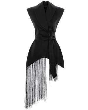 concept A trois Hourglass Vest, Side Over Side With Fringe Details - Black