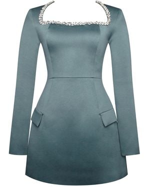 Miss Circle New York Gabella Dark Long Sleeve A-Line Mini Dress With Crystal Trim - Blue