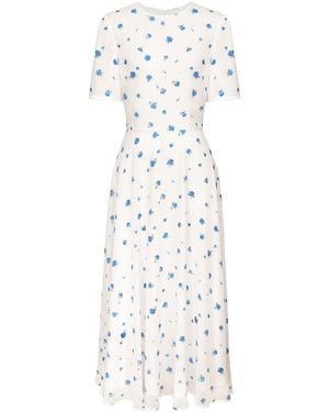 POST MERIDIEM Printed Short Sleeve Floral Midi Dress - White