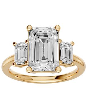 Aya Fine Jewelry 4.35 Ct Emerald Cut Lab Grown Diamond Three Stone Ring - Metallic