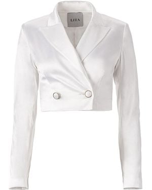 Lita Couture Cropped Satin Blazer - White