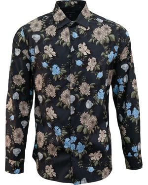 lords of harlech Stretch Cotton Floral Shirt - Grey