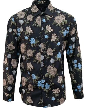 lords of harlech Stretch Cotton Floral Shirt - Grey