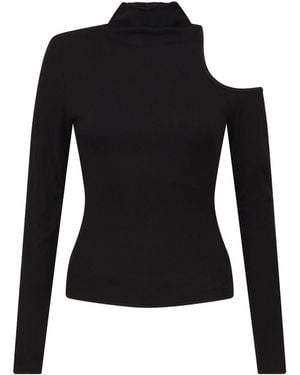 Sour Figs Asymmetric One-Shoulder Cutout Turtleneck Knit Top - Black