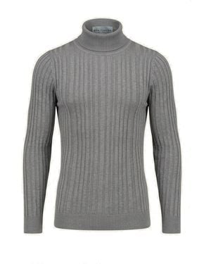 Ron Tomson Roll Neck Ribbed Jumper - Grey