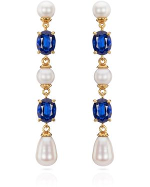 Augustine Jewels Kyanite And Baroque Pearl Long Drop Earrings - Blue